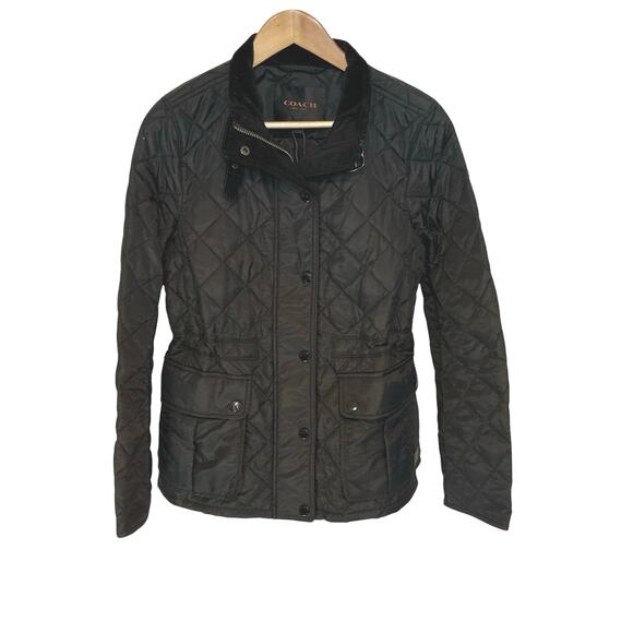 Coach Puffer Quilted Lightweight Cinched Waist Black Jacket Women's Medium NWT - Picture 2 of 16